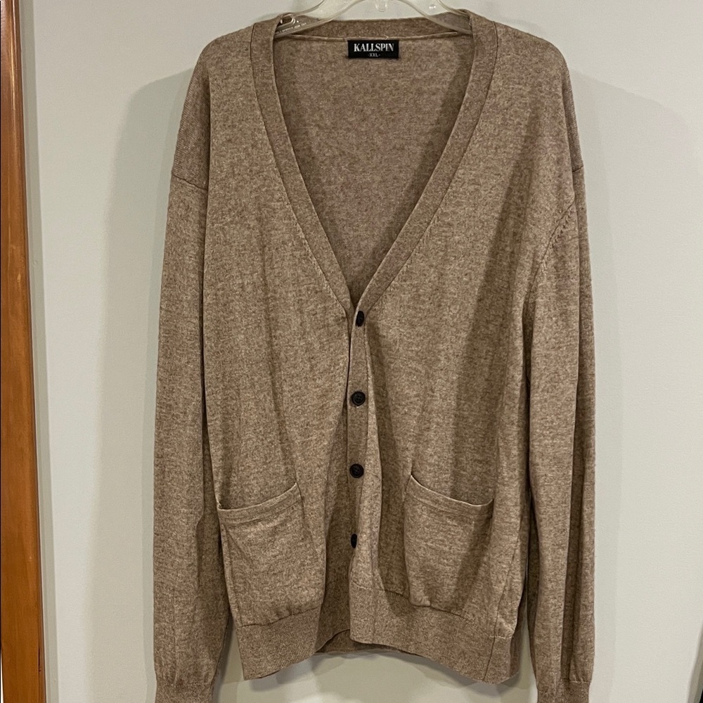 Kallspin - wool and cashmere, xxl tan/brown cardigan